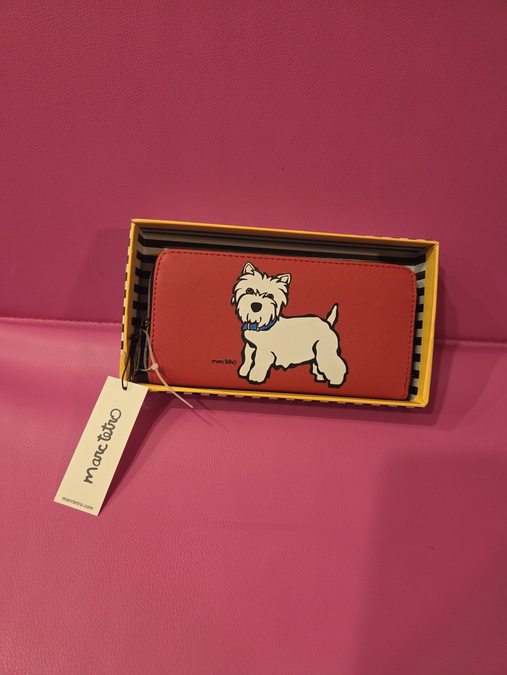 Marc Tetro Red Zip-Around Wallet with Westie Dog Motif